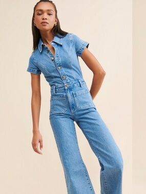 ROLLA'S Sailor Denim Short-Sleeve Jumpsuit